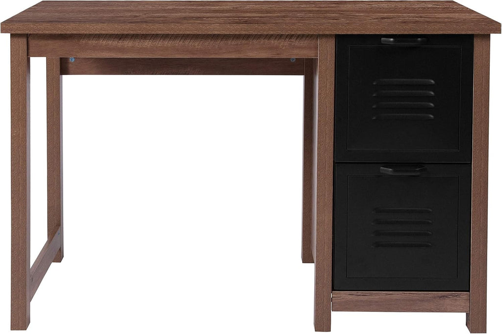 Crosscut Oak Wood Grain Finish Computer Desk with Metal Drawers E446