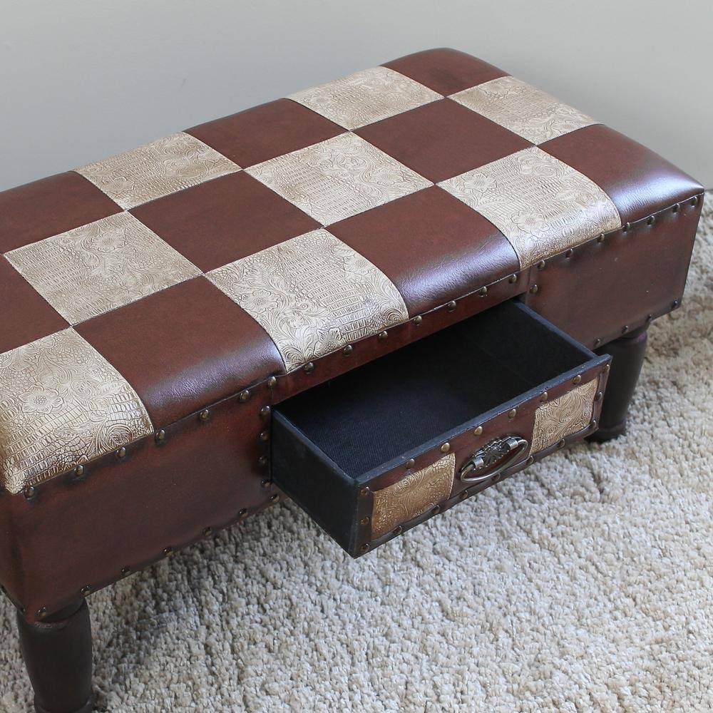 Medium One Drawer Faux Leather Bench D964
