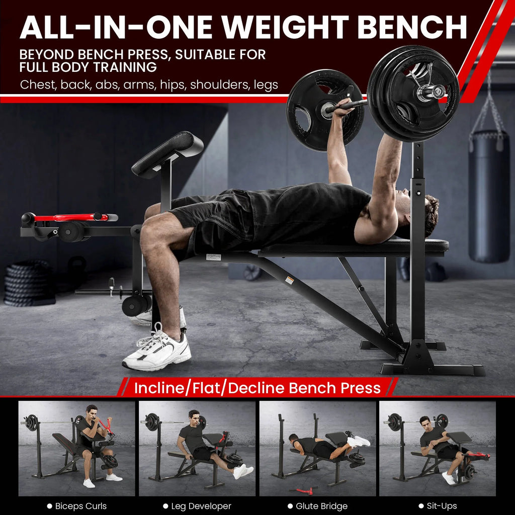 900LBS Adjustable Weight Bench with Barbell Rack N73161