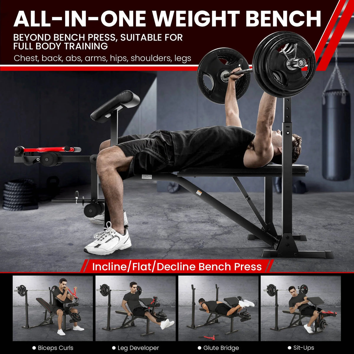900LBS Adjustable Weight Bench with Barbell Rack N73161