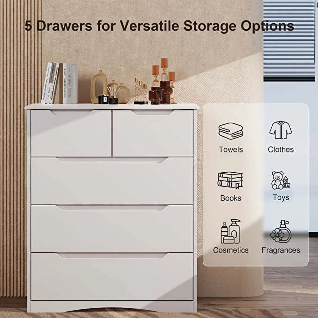 White 5 Drawer Wood Dresser T77652