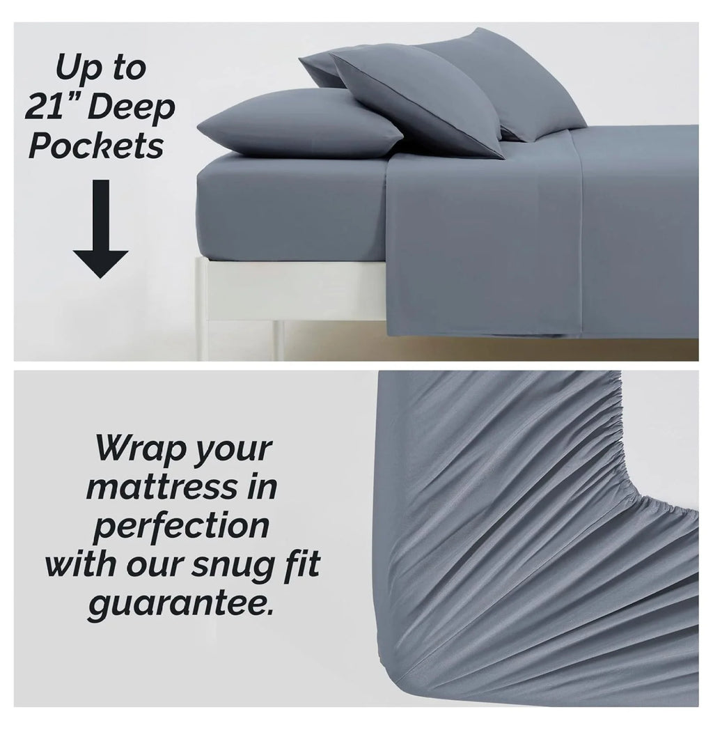 6-Piece King Microfiber Sheet Set with 21" Deep Fitted Sheet, Slate Blue C839