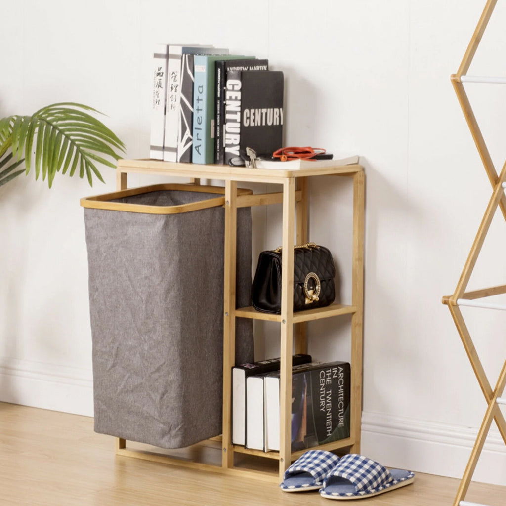 Bamboo Laundry Hamper with Storage Shelves R7612