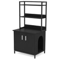 Black Litter Box Enclosure with Shelves and Doors G98861