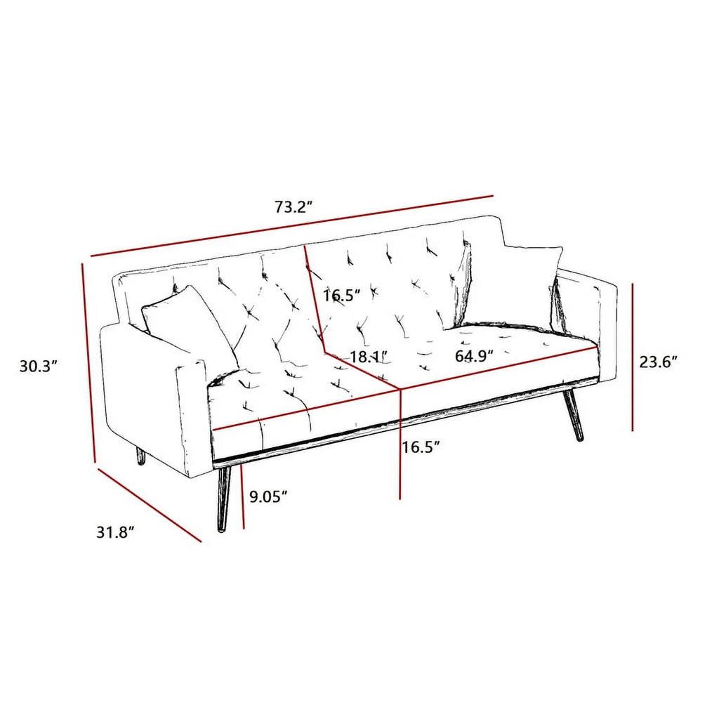 Cream White Velvet Convertible Futon Sofa Bed W322780