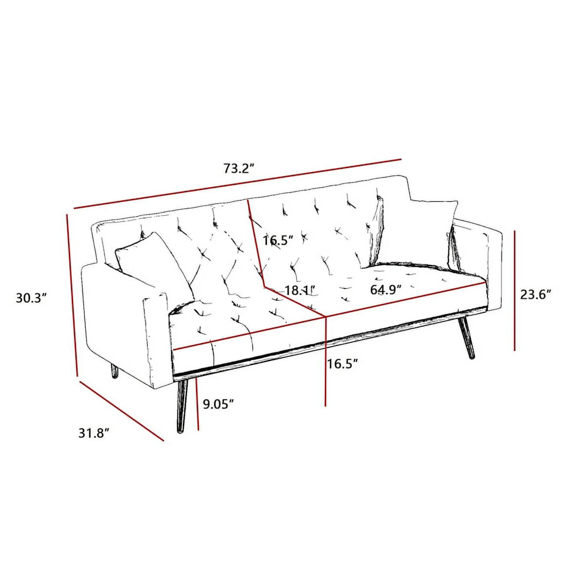 Cream White Velvet Convertible Futon Sofa Bed W322780