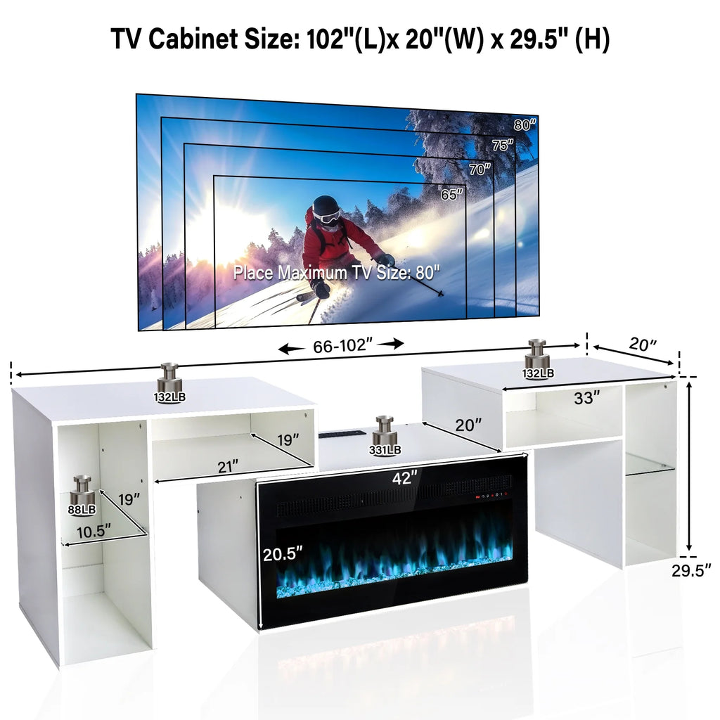 White Entertainment Center with Electric Fireplace and 42 Fireplace X489137