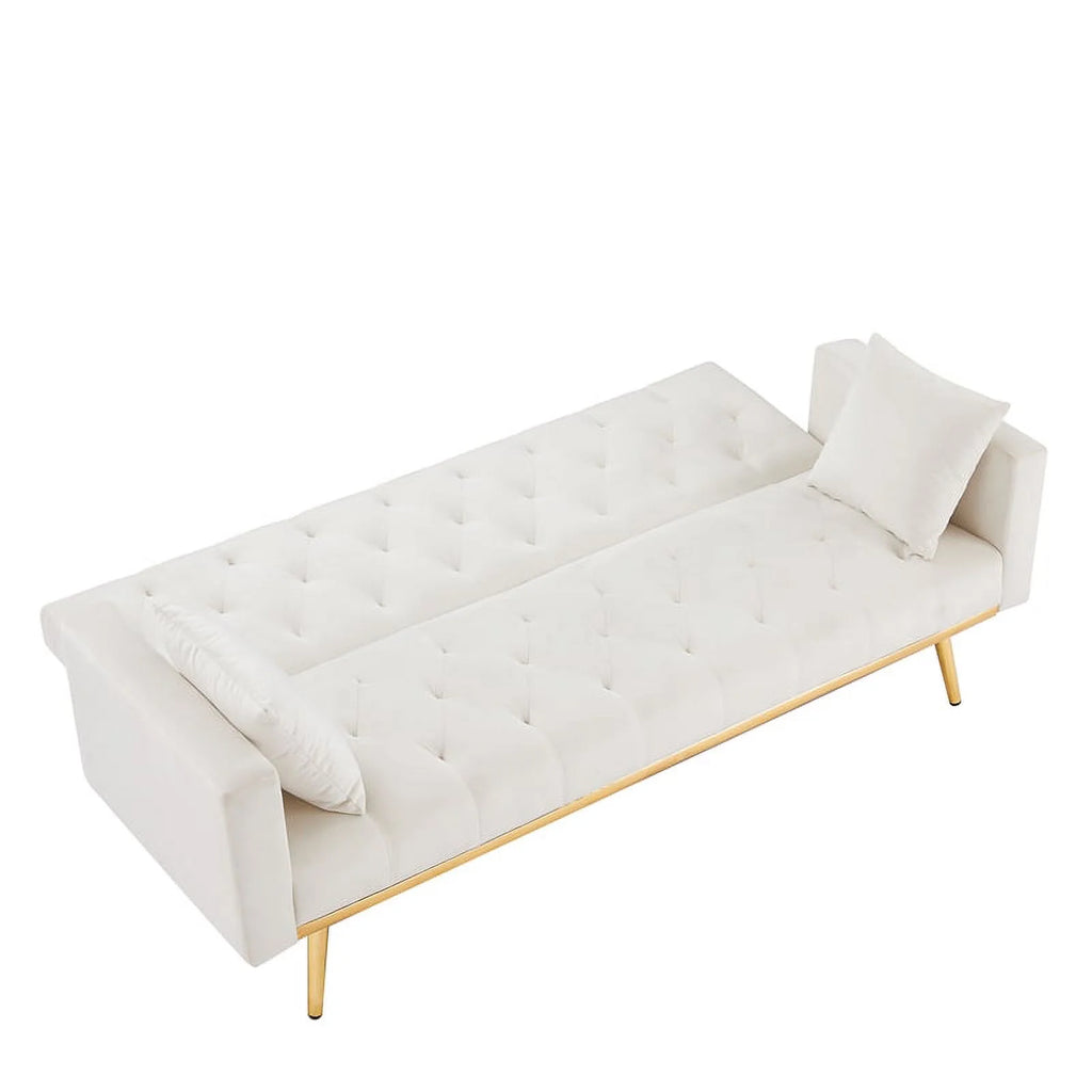 Cream White Velvet Convertible Futon Sofa Bed W322780