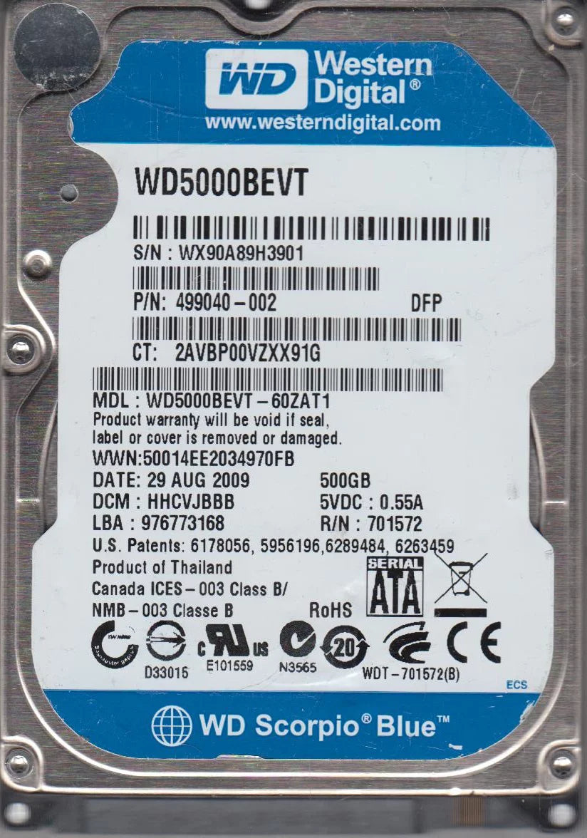 500GB SATA 2.5 Hard Drive O986