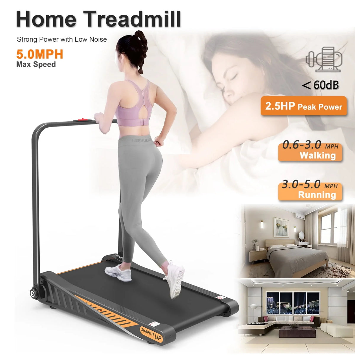 2 in 1 Folding Treadmill 2.5HP 15% Incline Under Desk Electric Treadmill S8721