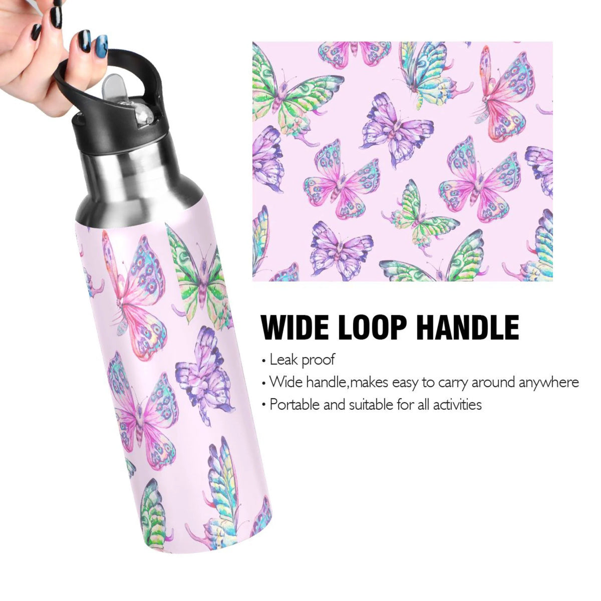 Pink Stainless Steel Insulated Water Bottle with Straw Lid B36855