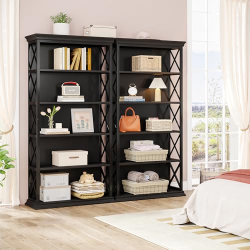 6-Tier 71 Inches Industrial Tall Bookcase, Brown and Black J4259