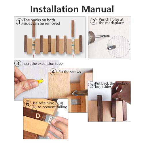 Wood Coat Rack Wall Mount with 4 Flip-Down Hooks Q4576