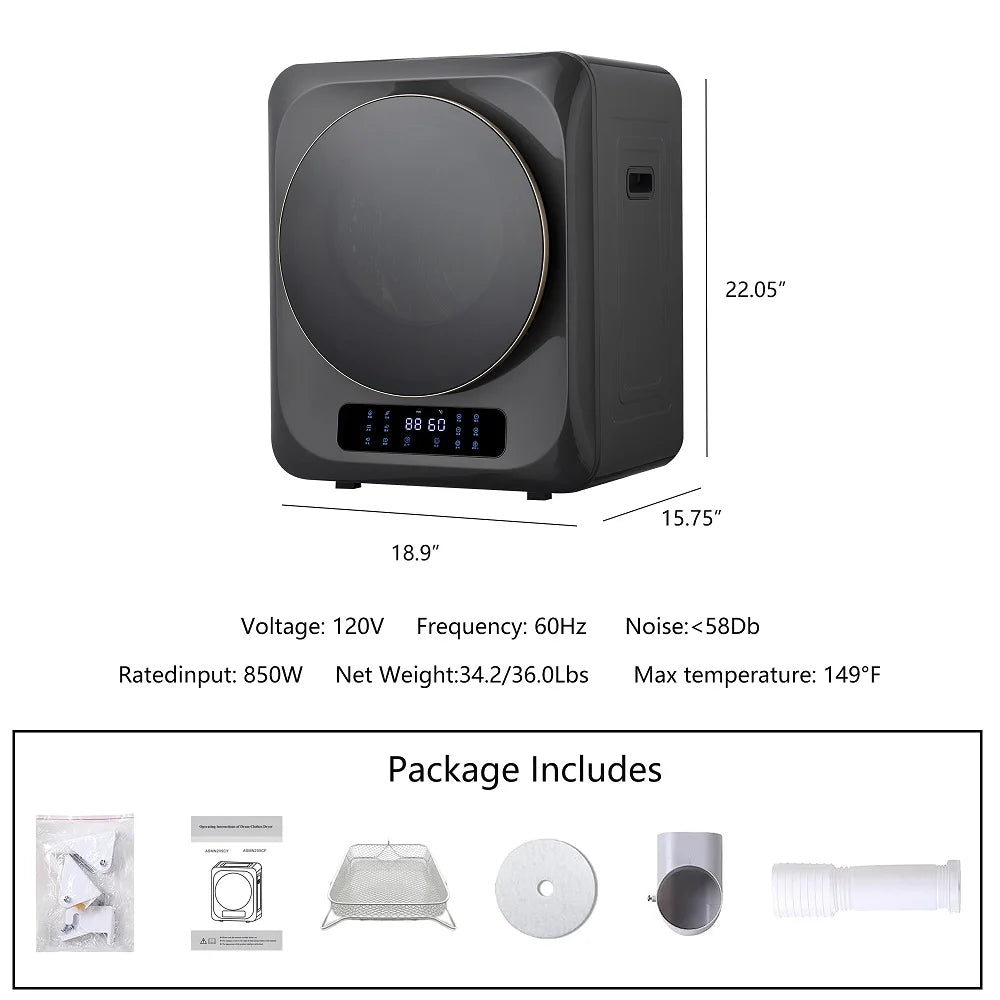 Portable Mini Electric Tumble Dryer 850W Grey S1913
