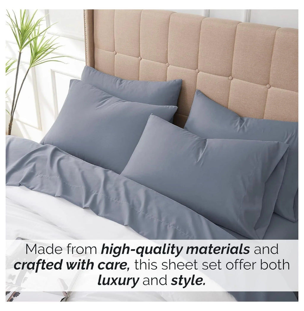 6-Piece King Microfiber Sheet Set with 21" Deep Fitted Sheet, Slate Blue C839