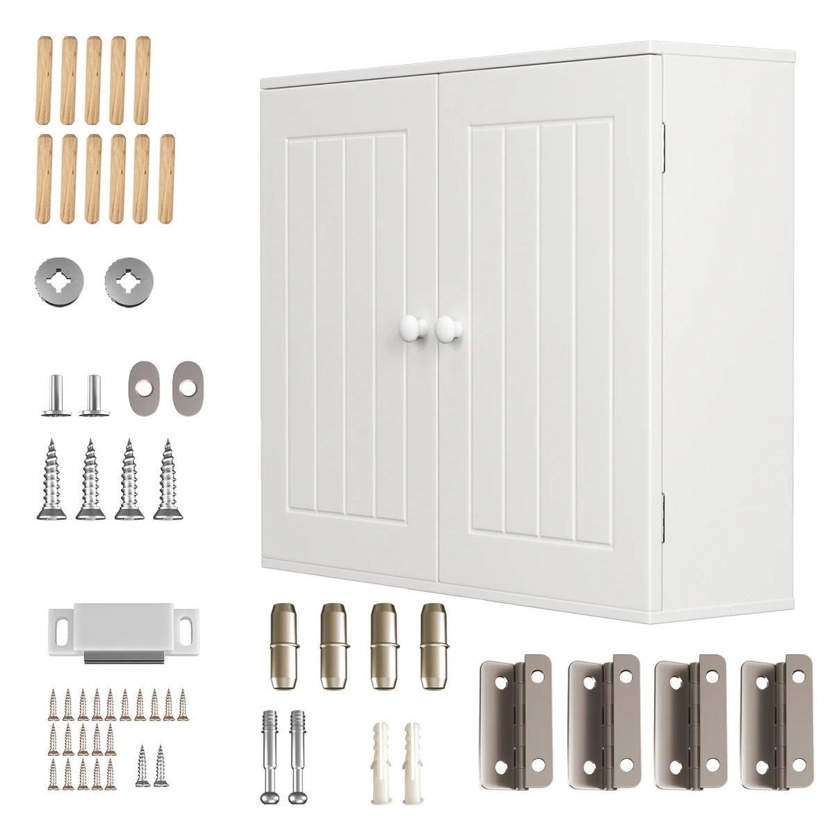 White Free Standing Wooden Bathroom Storage Cabinet with Double Doors S103998