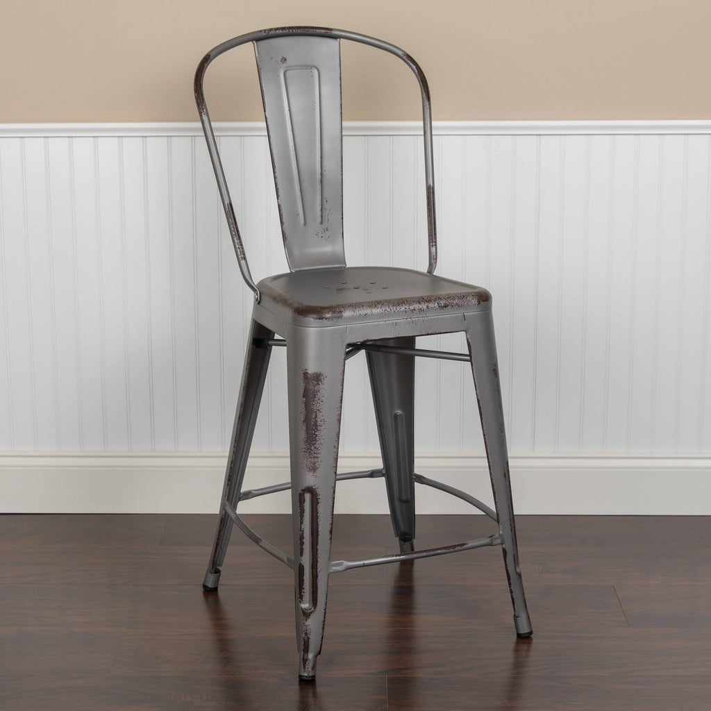 24-Inch Distressed Metal Stool D674597