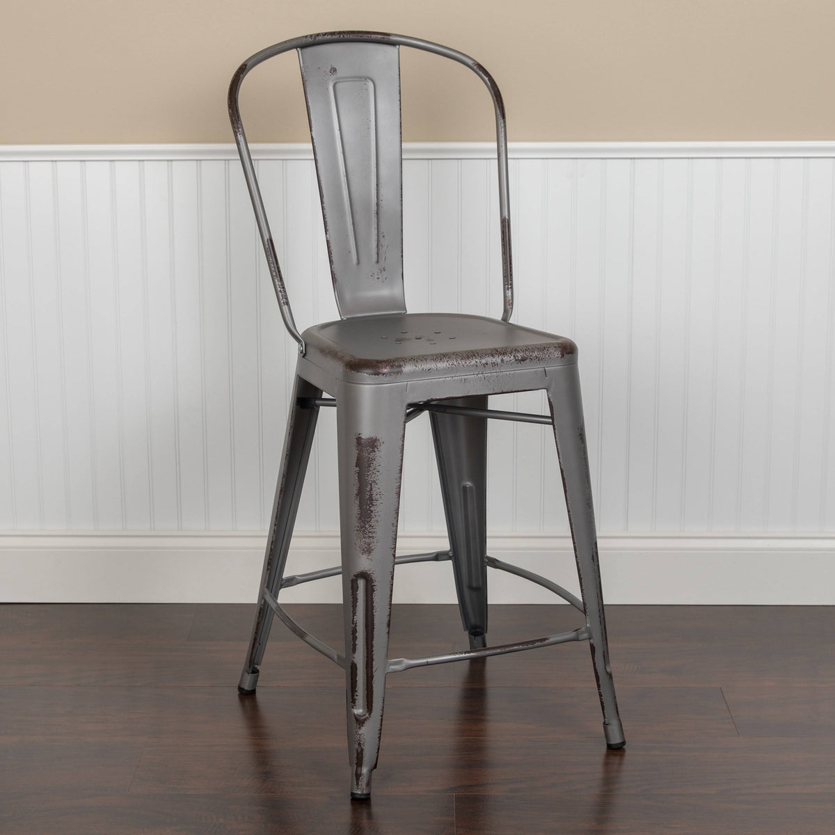 24-Inch Distressed Metal Stool D674597