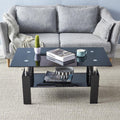 Rectangle Glass Coffee Table with Lower Shelf Metal Legs H885