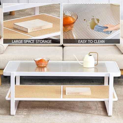 Rattan Coffee Table with Tempered Glass Top B351525