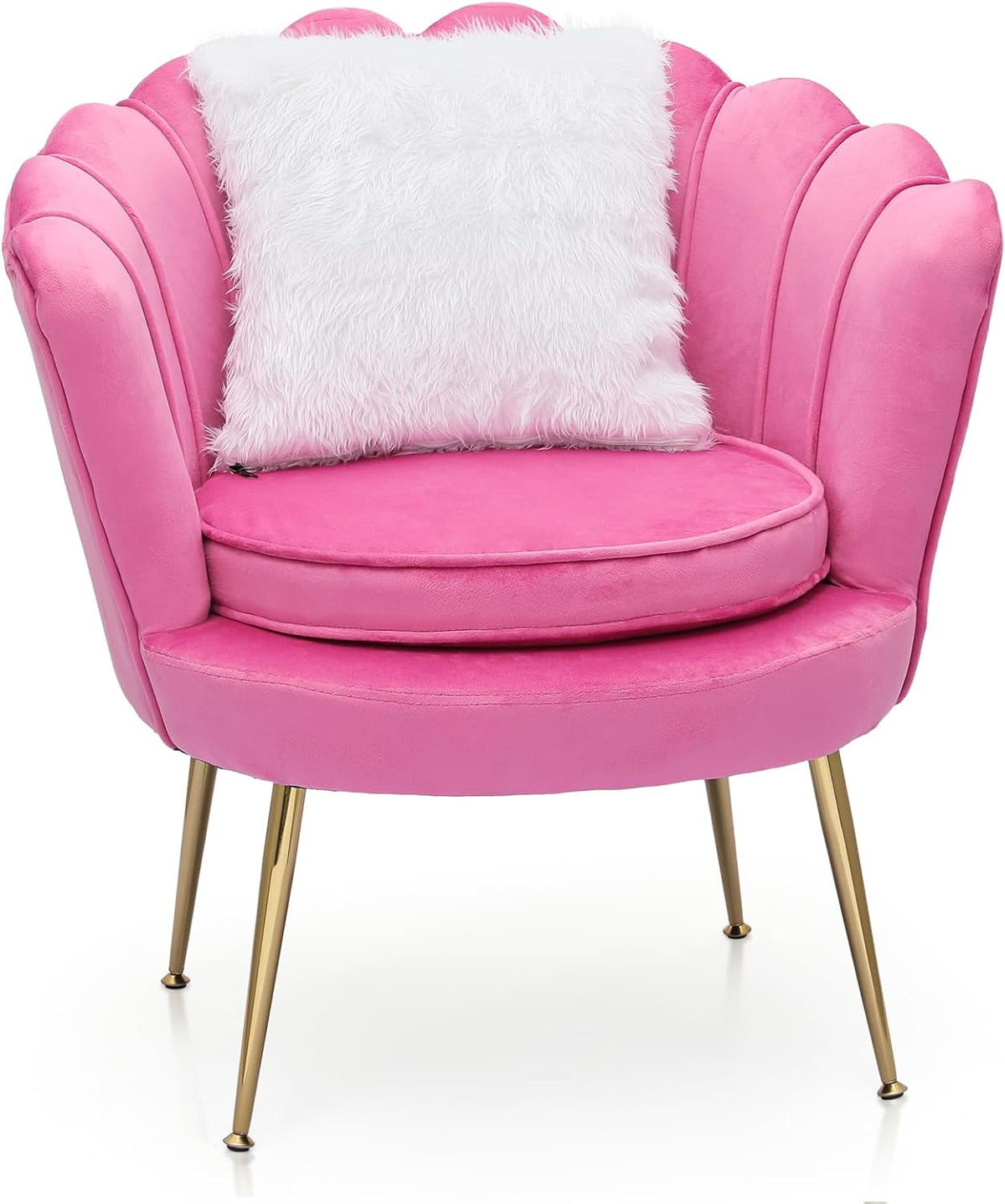 Velvet Tufted Shell Chair with Cushion and Golden Legs H29182