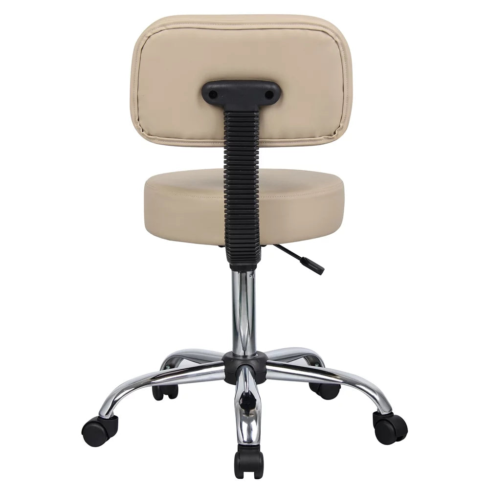 Beige Adjustable Rolling Stool with Back E399949