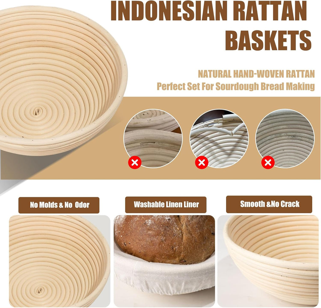 9 Inch Round & 10 Oval Rattan Bread Proofing Baskets Set G742801