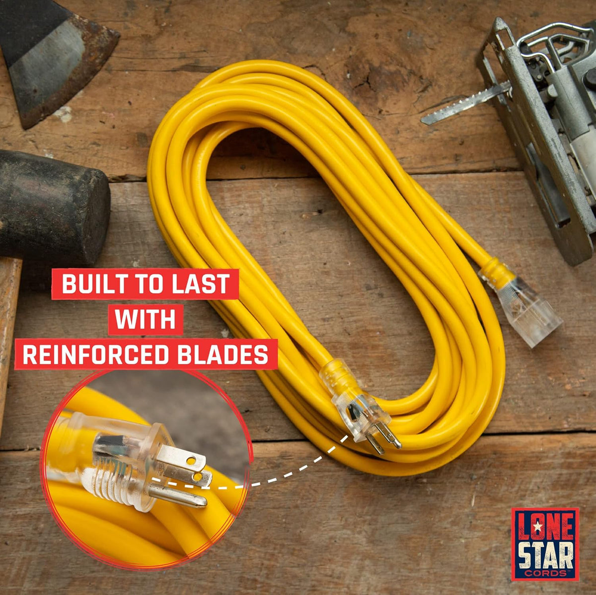 75 Foot 12/3 SJTW Lighted Extension Cord Yellow 3 Prong Grounded Plug 12 Gauge Cable Pack of 2 V819732