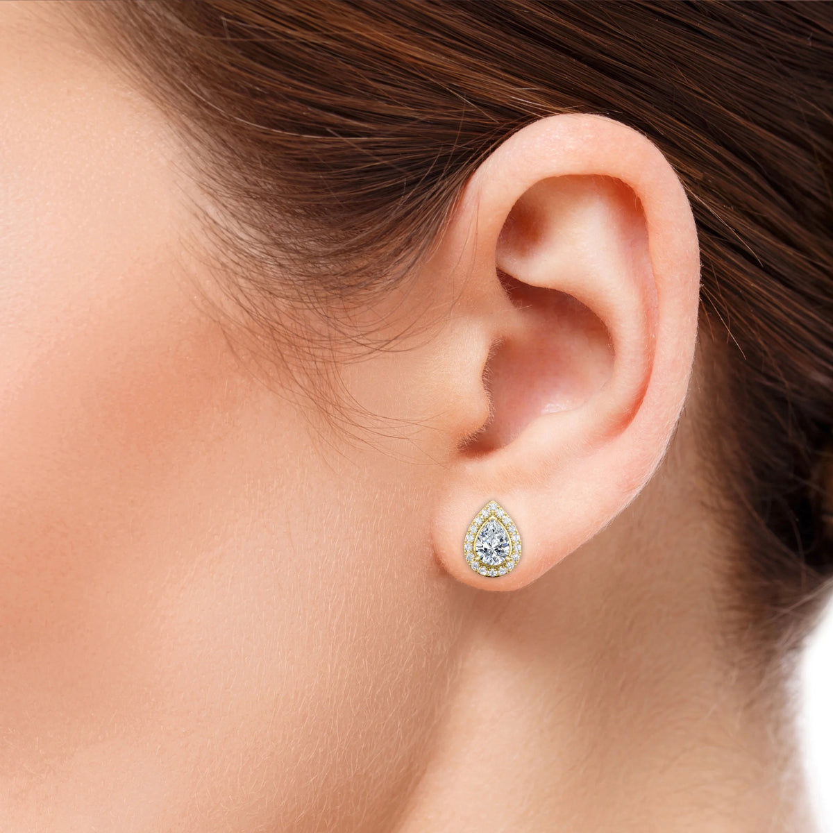Pear Shape Diamond Cluster Halo Stud Earrings in 10K Yellow Gold B283