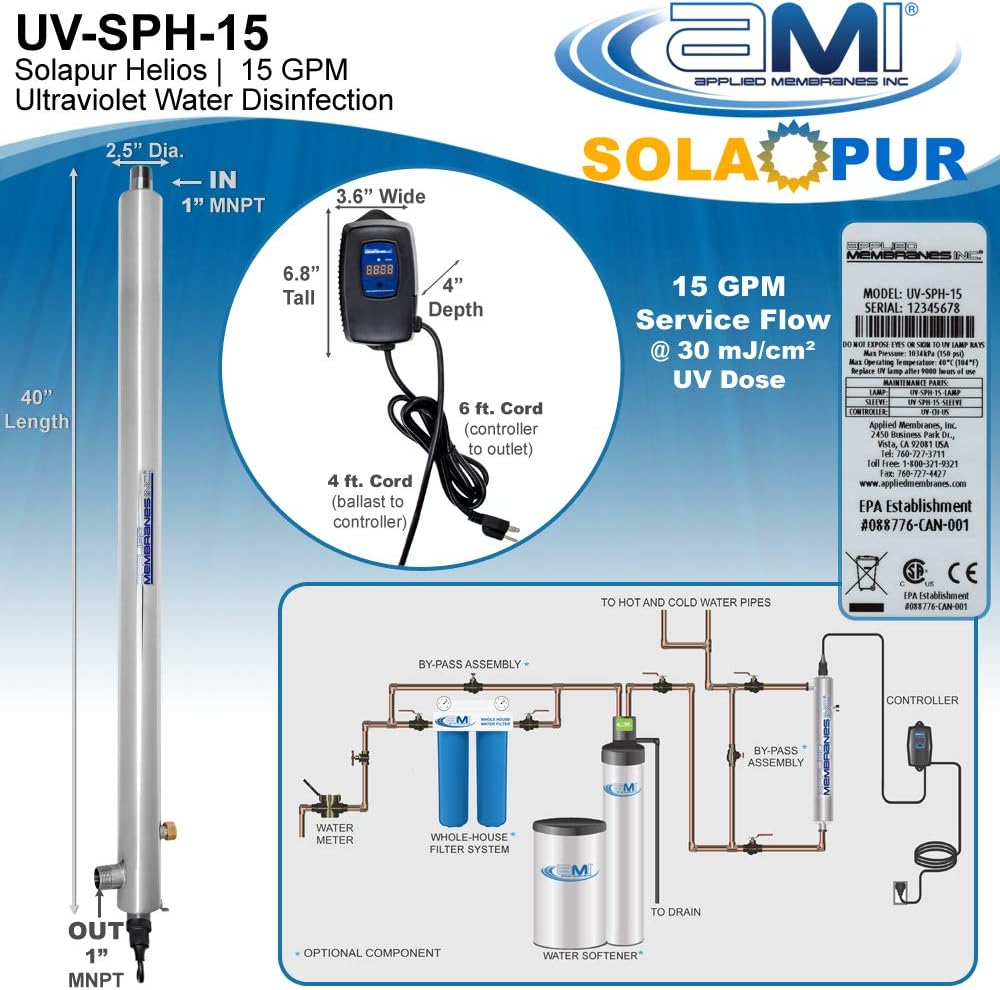Whole House Ultraviolet Water Purifier UV Sterilizer, 15 GPM P1346