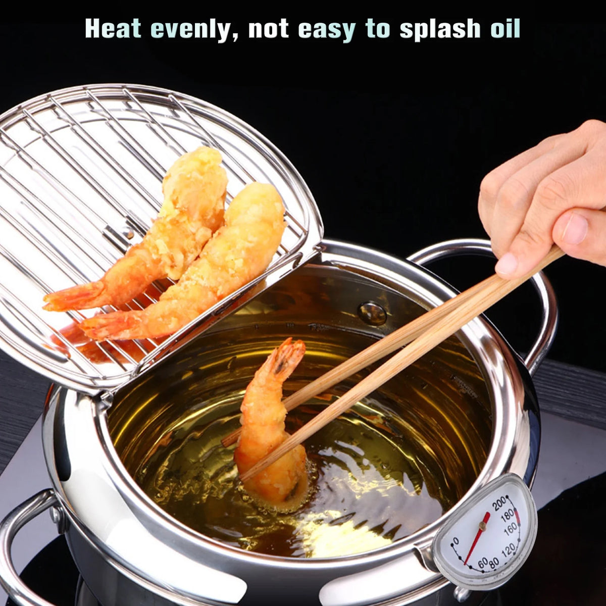 Stainless Steel Deep Fryer Pot with Oil Drip Drainer Rack F673980