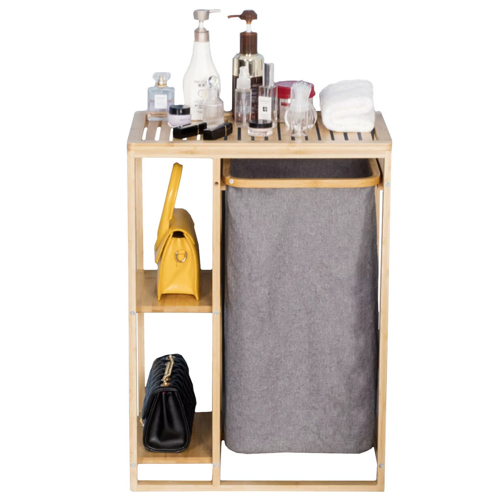 Bamboo Laundry Hamper with Storage Shelves R7612