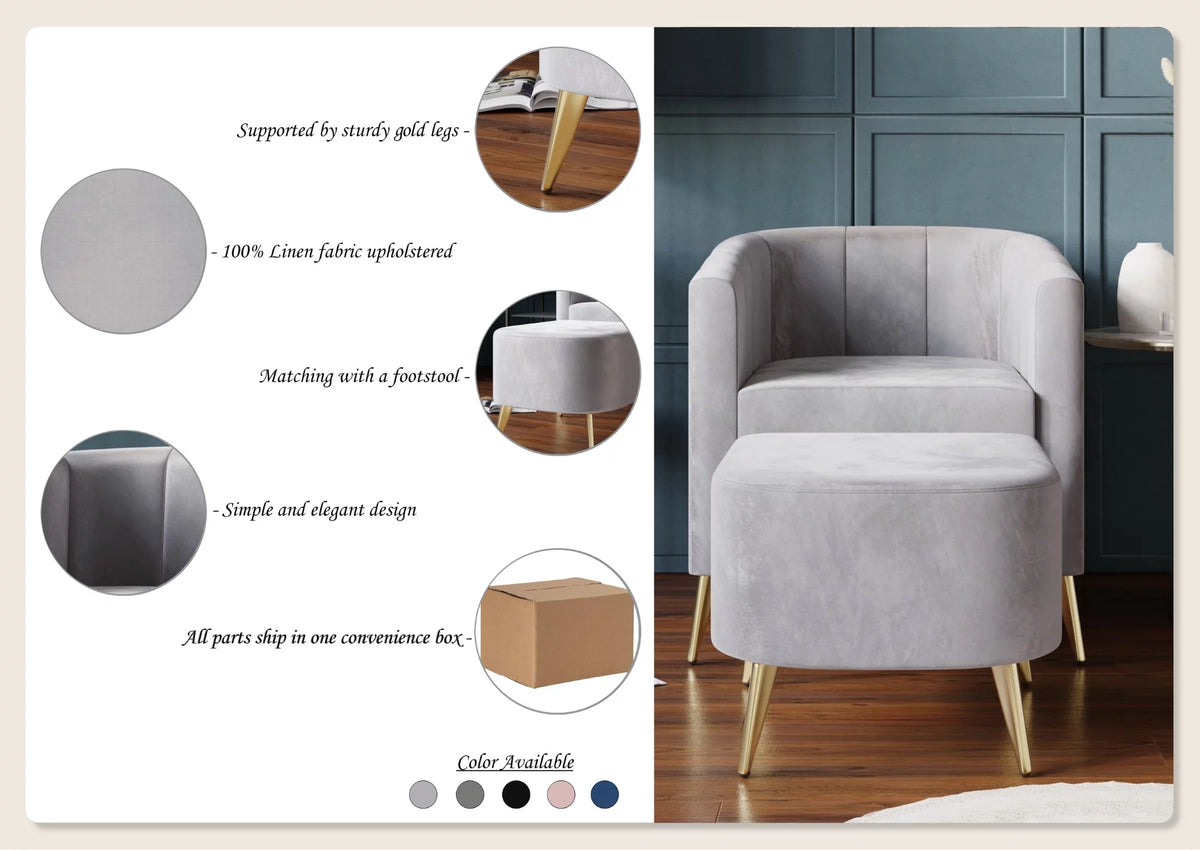 Black Velvet Upholstered Accent Chair with Stool G257659