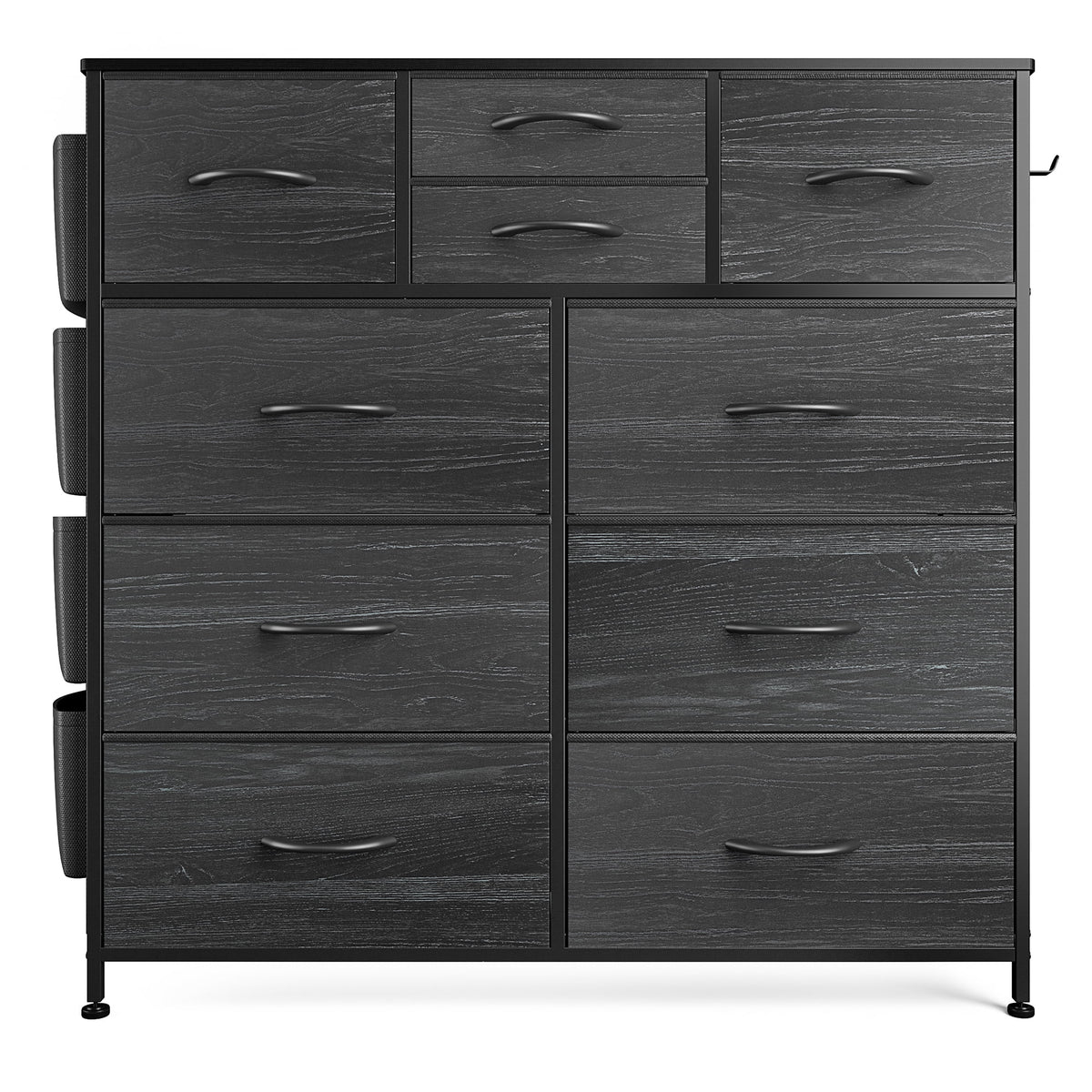 Black 10 Drawer Fabric Dresser with Wood Top W671351