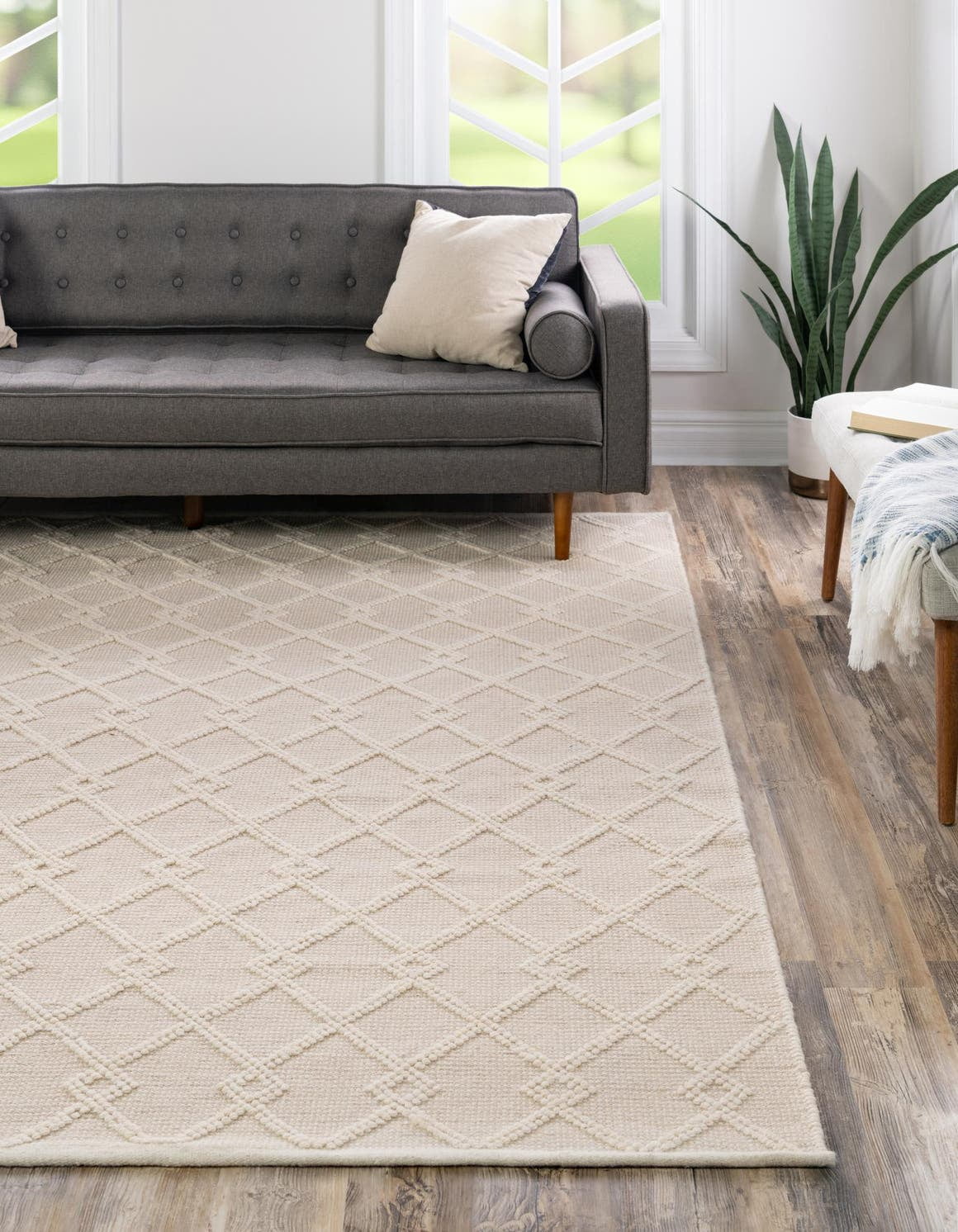 Vanilla Bean Ivory 10' Square Hand Made Geometric Modern Flatweave Rug Z491778