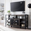 Large Brown Wood TV Stand with Metal Side X-Frame U5311