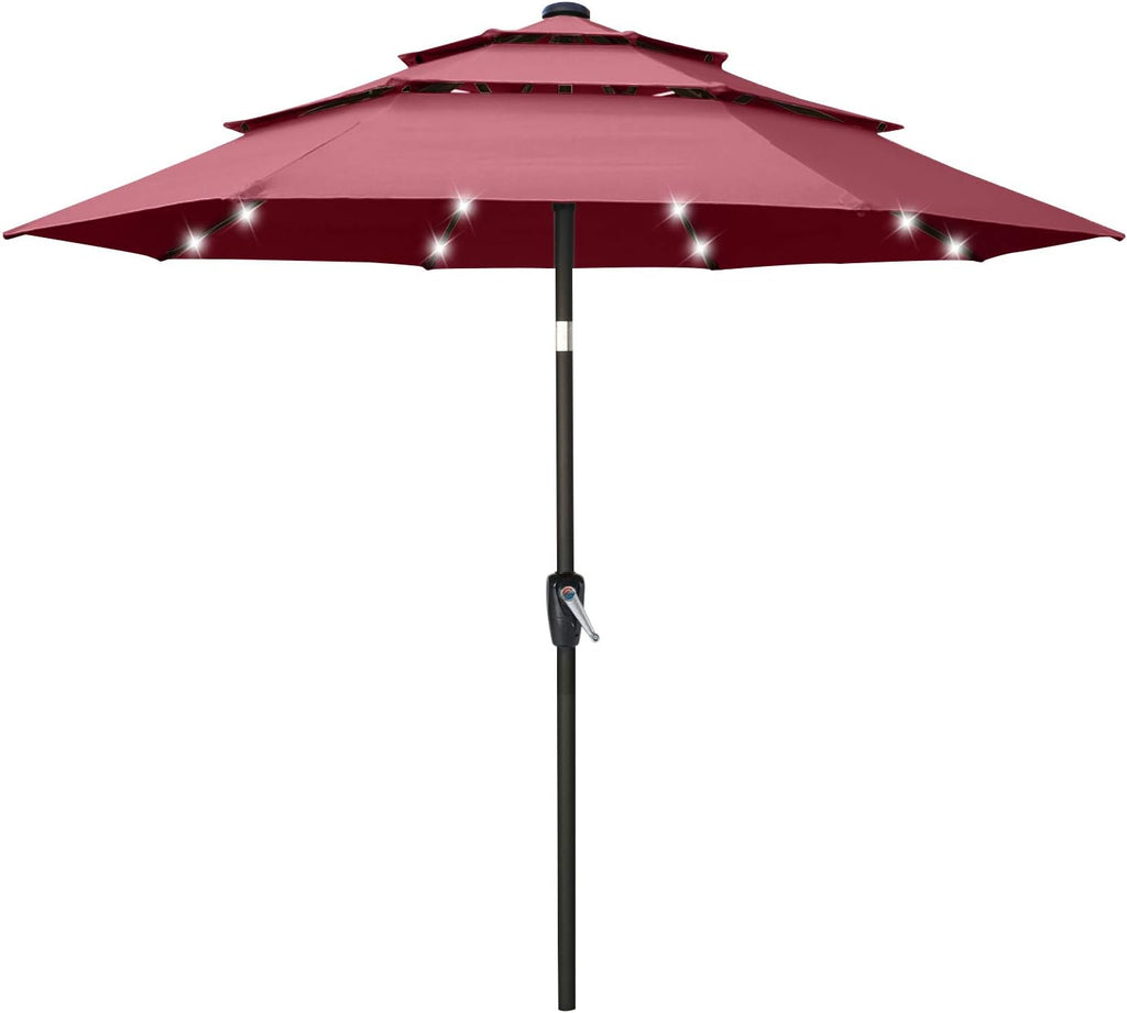 11FT Solar 3 Tiers Market Umbrella with 32 LED Z846939
