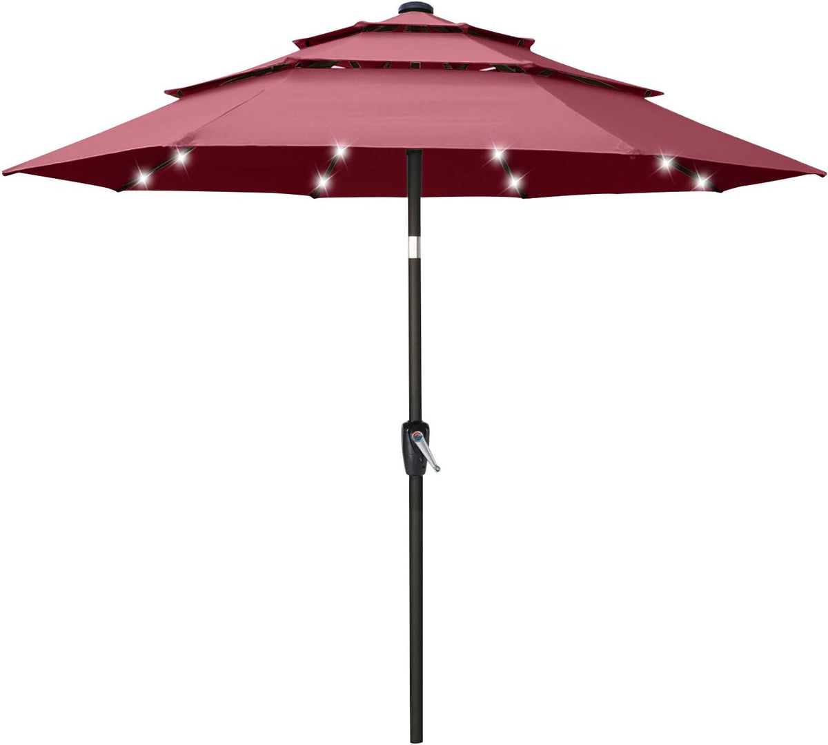 11FT Solar 3 Tiers Market Umbrella with 32 LED Z846939