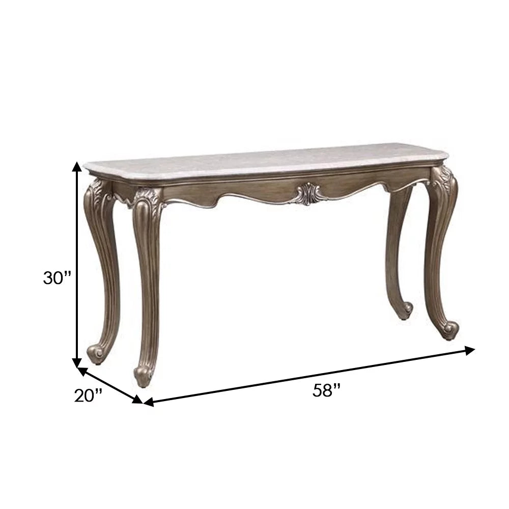 Sofa Table with Marble Top and Queen Anne Legs Gold T274