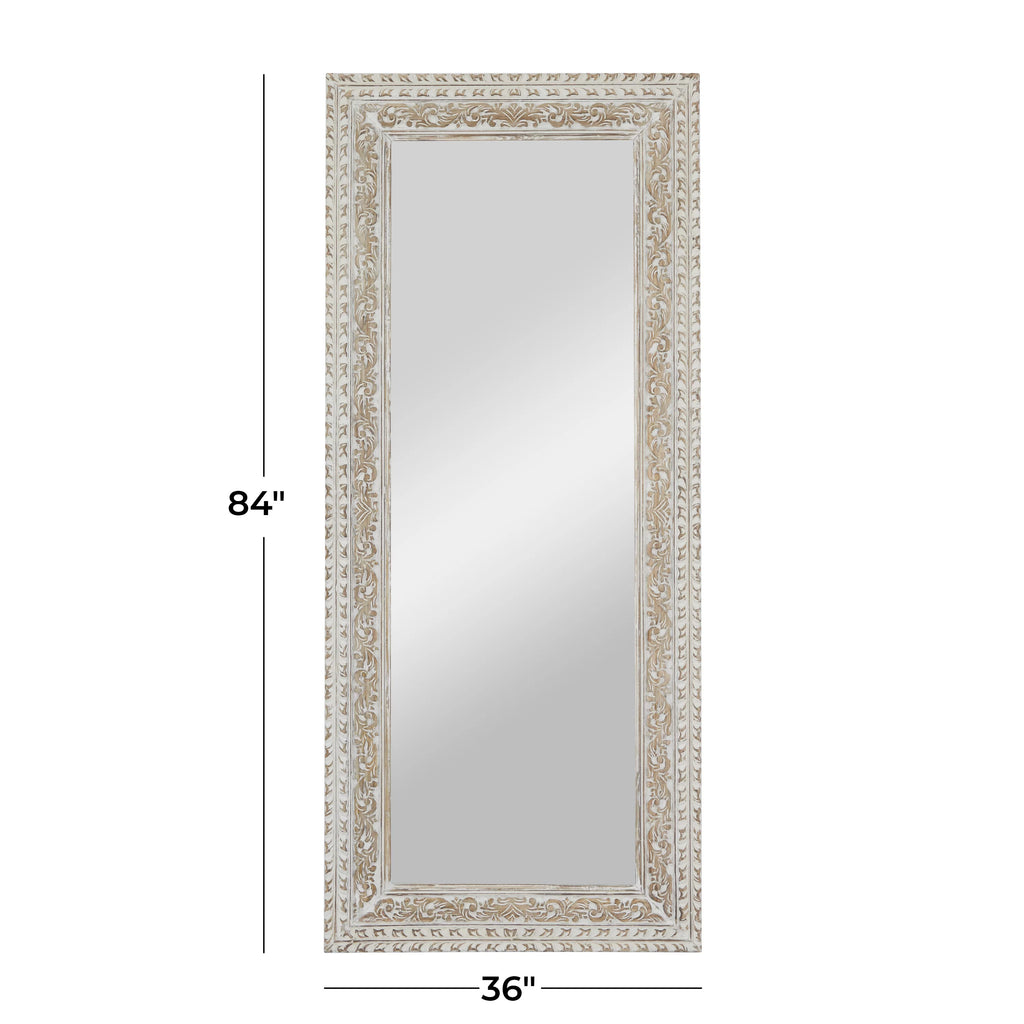 White Carved Floral Wall Mirror R845881