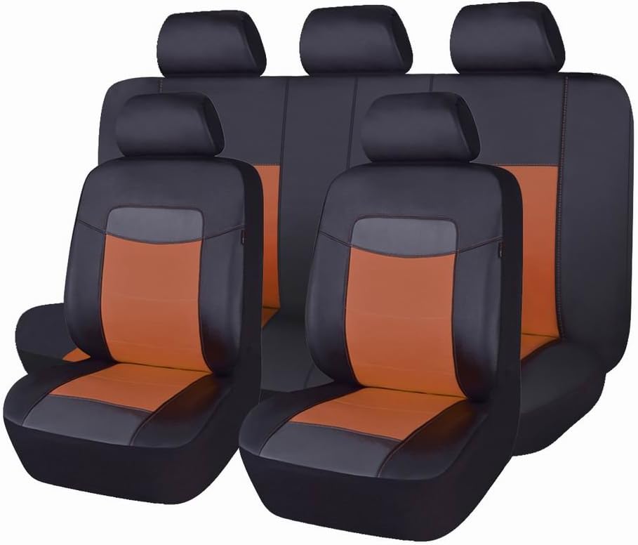 Black Leather Waterproof Car Seat Covers Full Set I774308