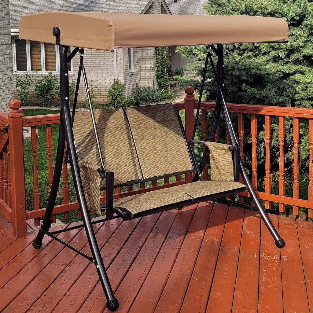 Beige 2-Seat Outdoor Patio Swing with Steel Frame Z958519