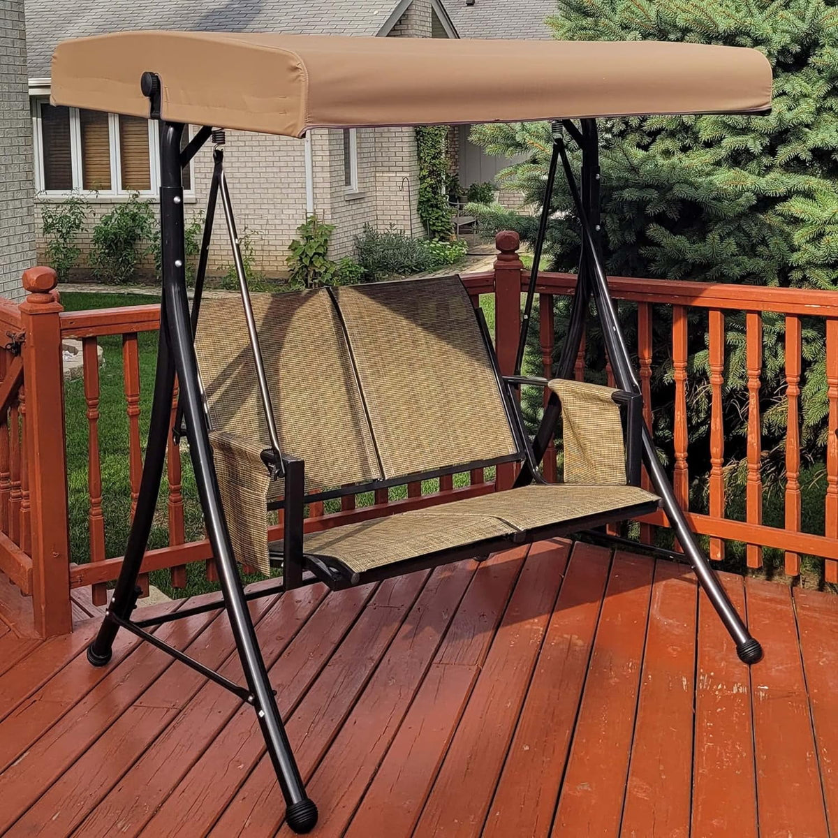 Beige 2-Seat Outdoor Patio Swing with Steel Frame Z958519