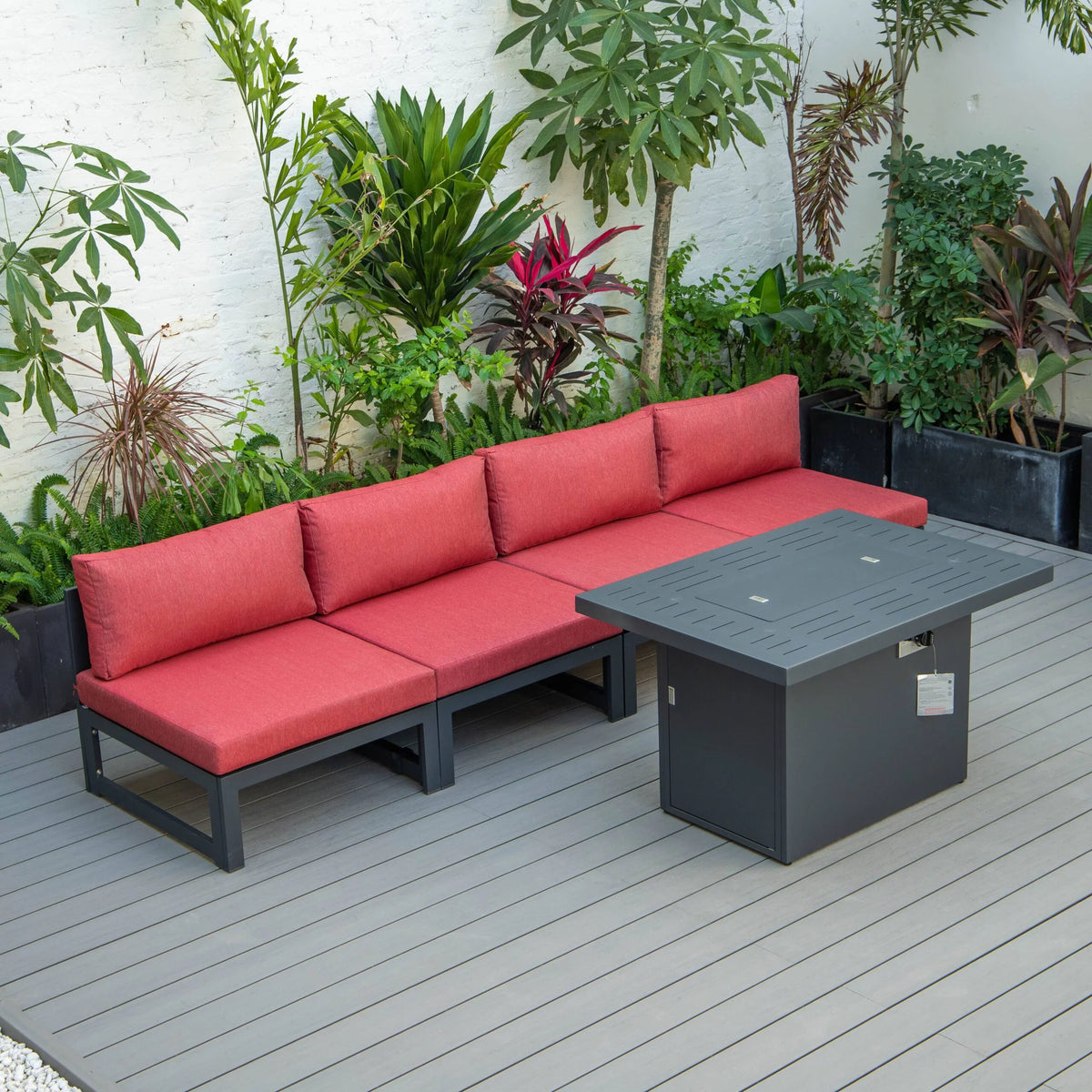 5-Piece Patio Chairs and Fire Pit Table Set Black Aluminum With Cushions X19604