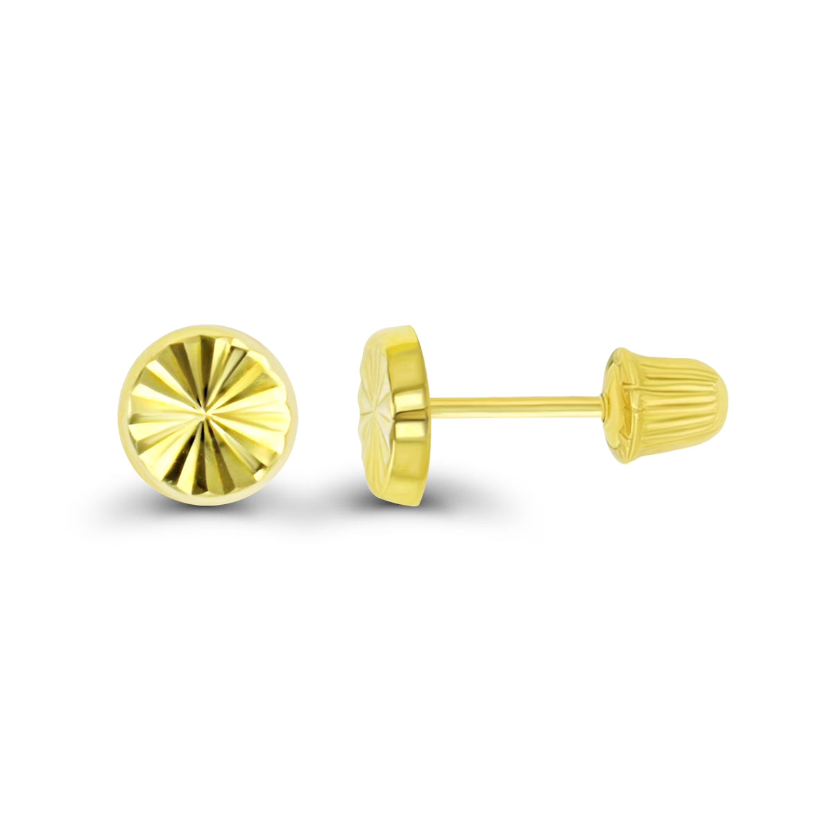 14K Yellow Solid Gold High Polished Diamond Cut Circle Screw Back Stud Earrings B93437