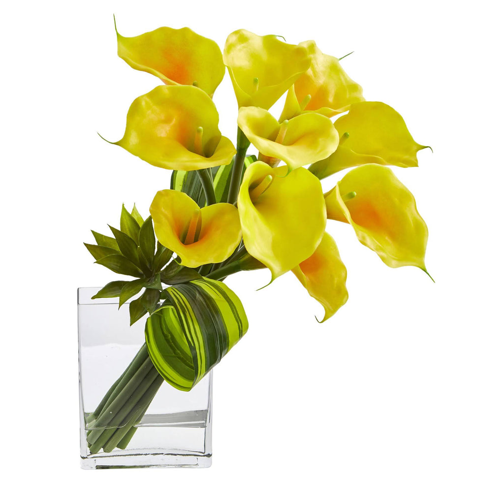 20 inch Artificial Calla Lily Succulent Bouquet Arrangement, Yellow D935