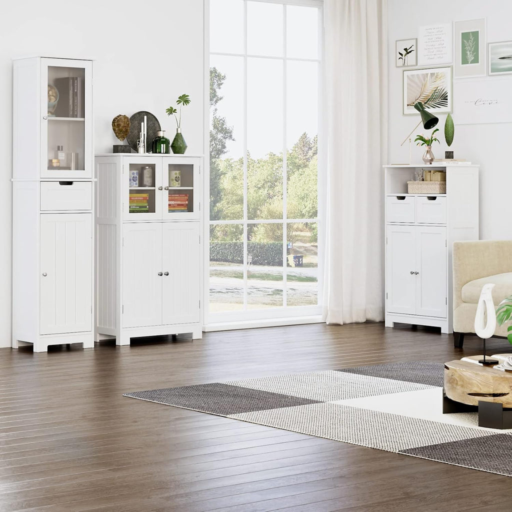 White Wooden Bathroom Cabinet with Doors and Adjustable Shelves Z934