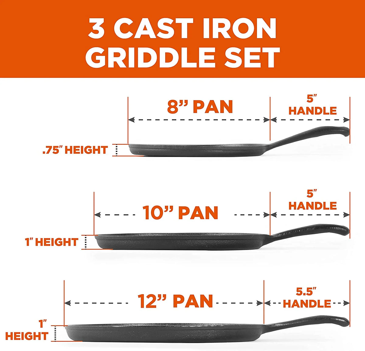 3-Piece Cast Iron Griddle Pan Set O811122