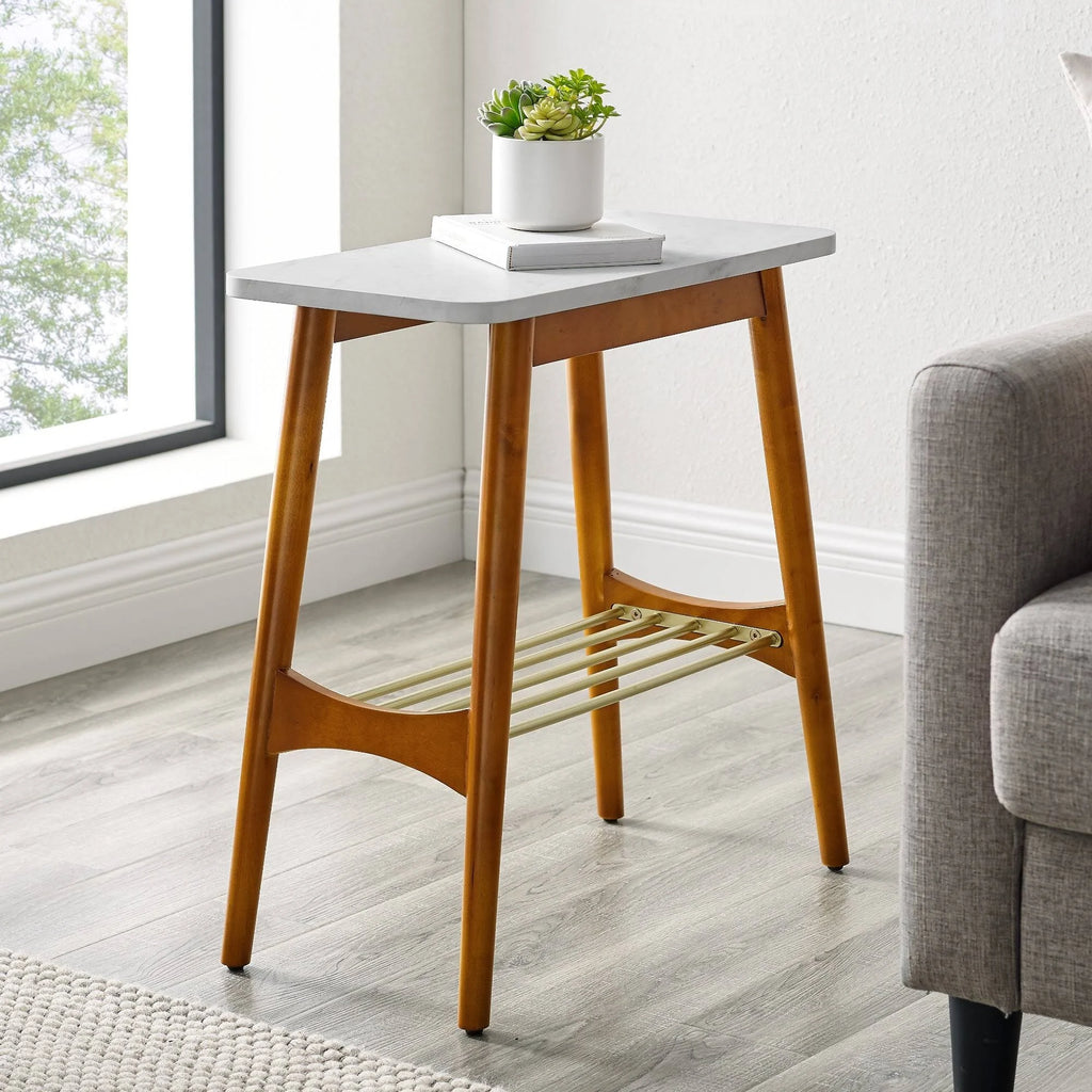 Tapered Leg Side Table Acorn White Faux Marble W257