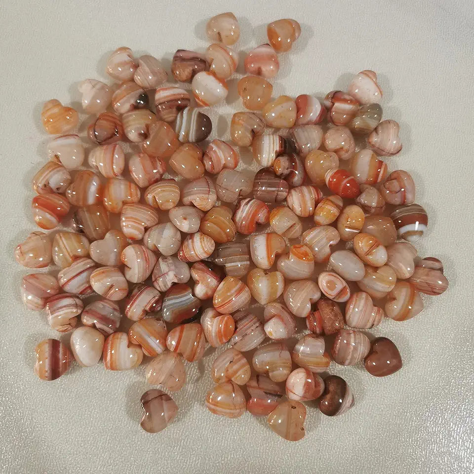 20 Pcs Mini Stripes Agate Heart Love Healing Palm Crystal Energy Stone 0.6 Inch V2716